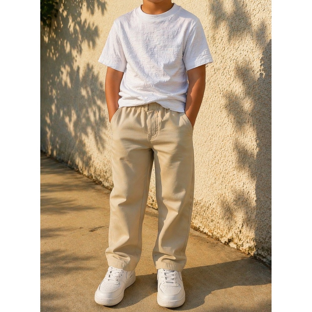 Art Class Boys Tech Chino Pants Tan Khaki Elastic Back Waist Size 7 Youth